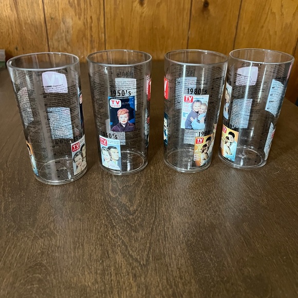 Other - TV Guide Memorabilia Plastic Cups Tumblers Set of 4 1950-1990 Covers decades